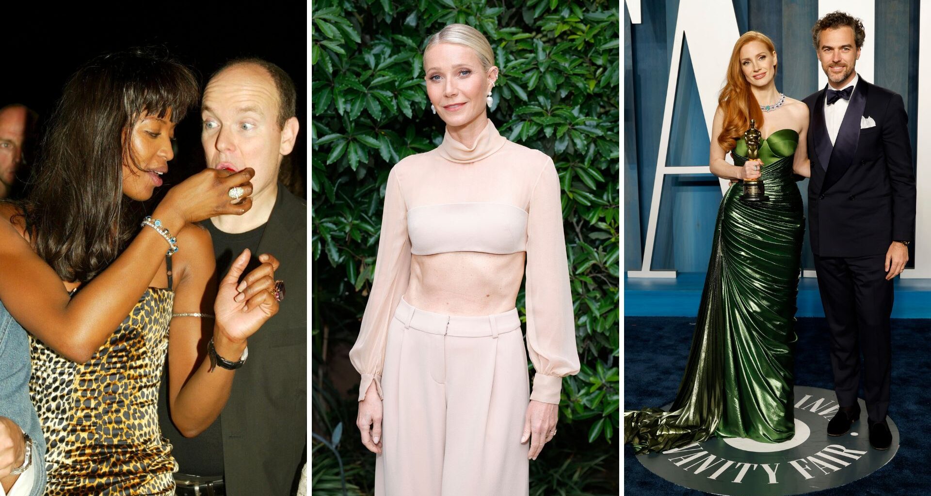 L-R: Naomi Campbell with Prince Albert II, Gwyneth Paltrow, Jessica Chastain and her husband