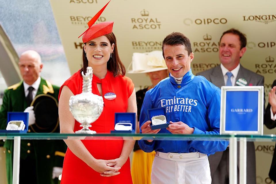 princess eugenie (left) and jockey william buick during the hardwicke stakes winners presentation on day five of royal ascot at ascot racecourse, berkshire. picture date: saturday june 21, 2025. (photo by david davies/pa images via getty images)
