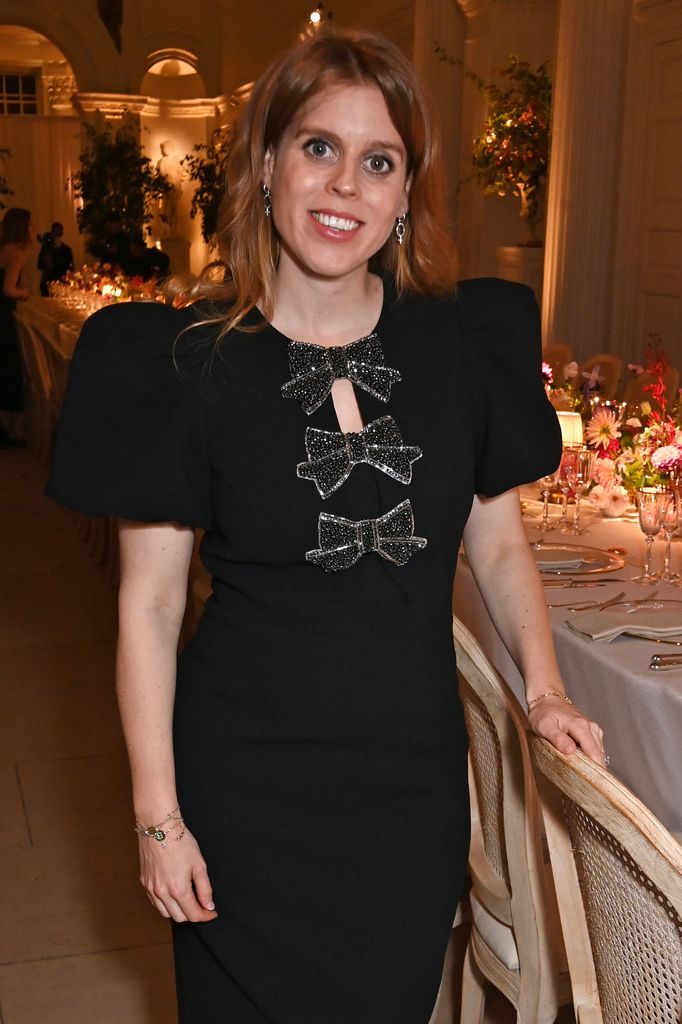 Princess Beatrice of York attends a cocktail party hosted by Nicky Hilton and Rebecca Vallance to celebrate the launch of their Holiday Collection at The Bar at Gaia on October 22, 2024 in London, England. 