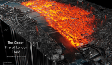 The Great Fire of London overlaid on modern London
