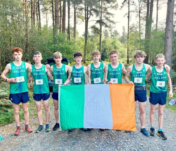 The Irish Boys U/17 team including Riley Connolly (25) and Sean McAuliffe (26) at the British and Irish Mountain Running Championships