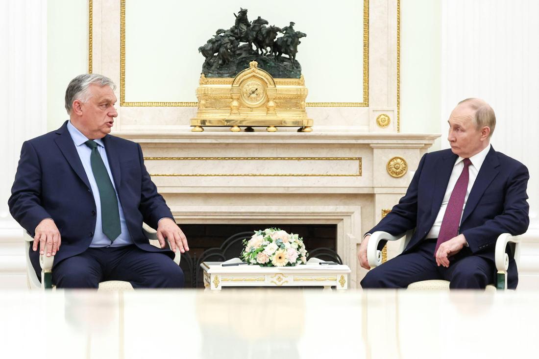 Der ungarische Ministerpräsident Viktor Orban (li.) traf im Juli 2024 Russland-Autokrat Wladimir Putin in Moskau.