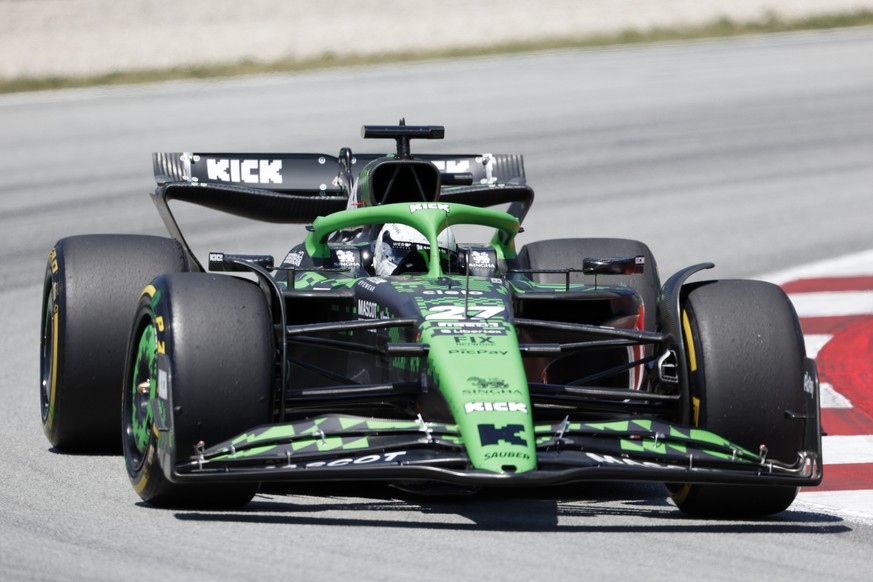 Kick Sauber driver Nico Hulkenberg of Germany steers his car during the third free practice ahead of the Spanish Grand Prix Formula One race at the Barcelona Catalunya racetrack in Montmelo, near Barc ...