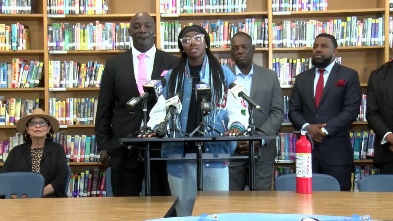 Full press conference: Salinas track star Clara Adams talks about fire extinguisher celebration and being stripped of 1st place win