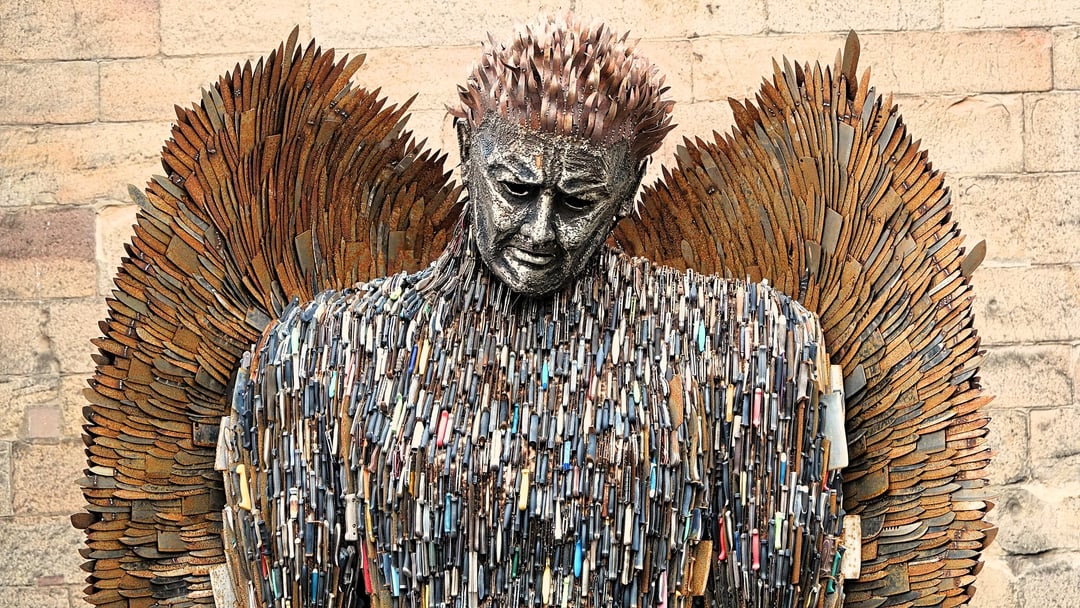 Knife Angel. Currently touring the U.K. "Save a Life, Surrender your Knife."