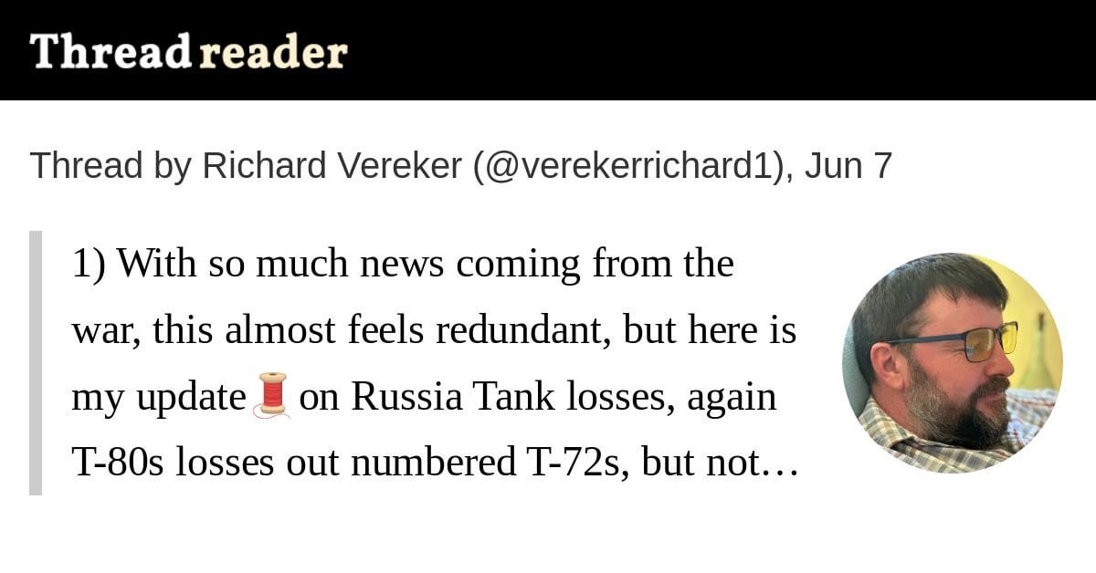 With so much news coming from the war, this almost feels redundant, but here is my update🧵on Russia Tank losses, again T-80s losses out numbered T-72s, but not by as much as the last few months, T-90 losses are stedy, but T-62 Losses are down.