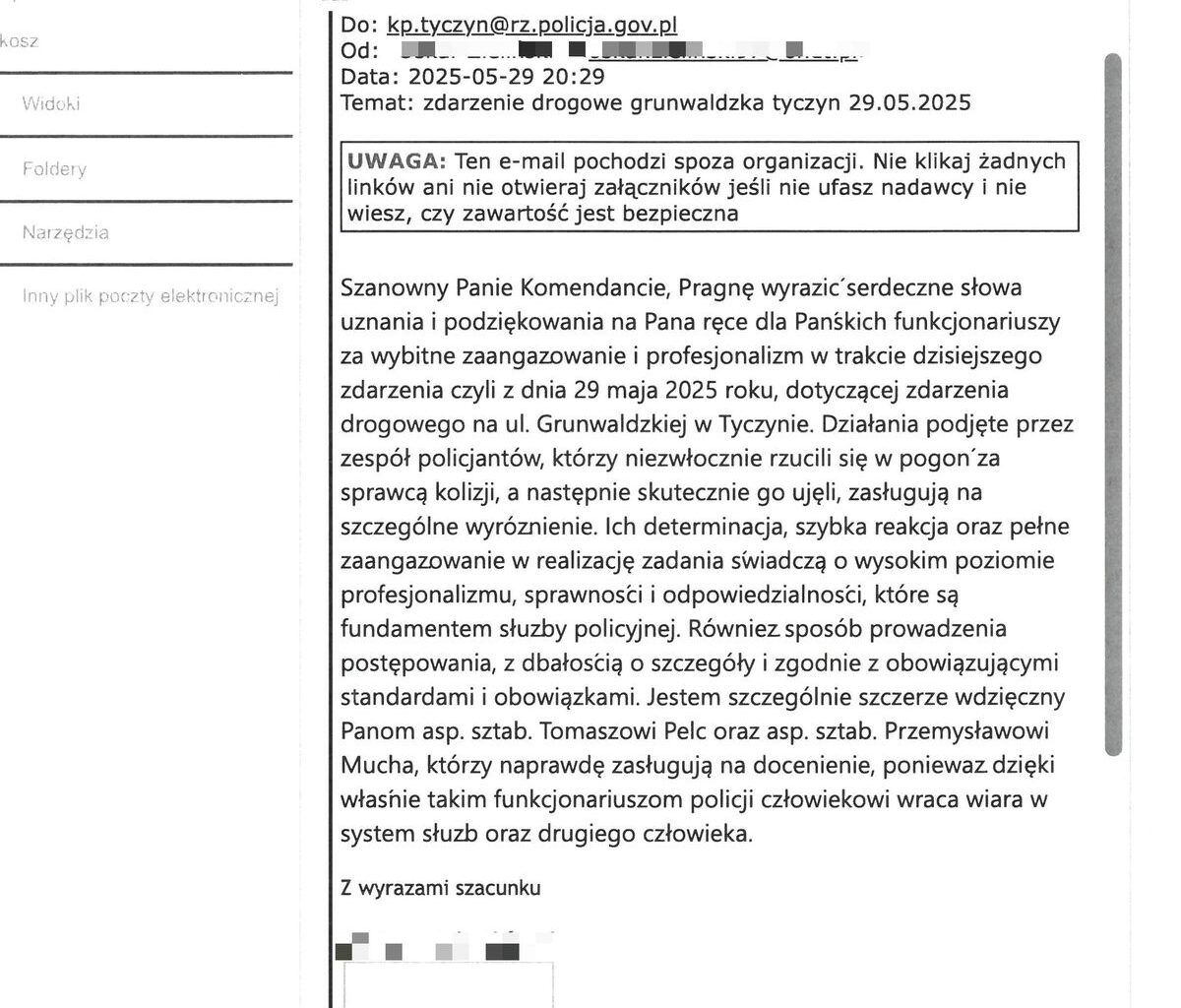 Podziękowania dla rzeszowskich policjantów - Aktualności