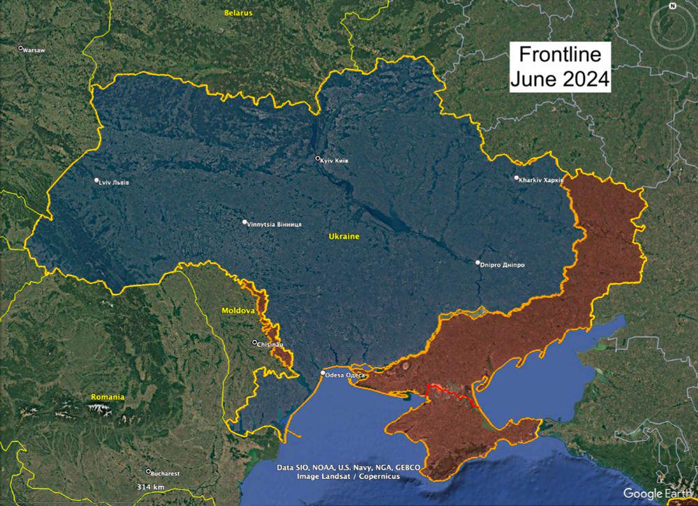 Comparison of the frontline situation in Ukraine between June 2024 and June 2025