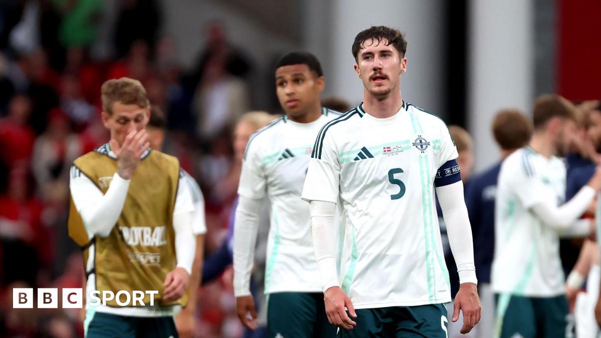 Northern Ireland players after their defeat in Denmark