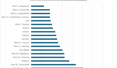 Wien ganz deutlich, Vorarlberg und (ganz knapp) Tirol sind die Bundesländer mit einem natürlichen Bevölkerungszuwachs