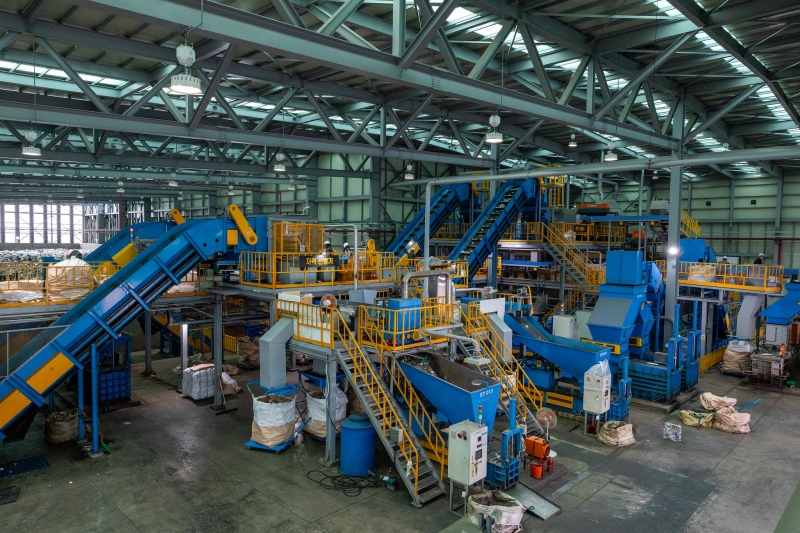 Image of machinery in a recycling plant.  
