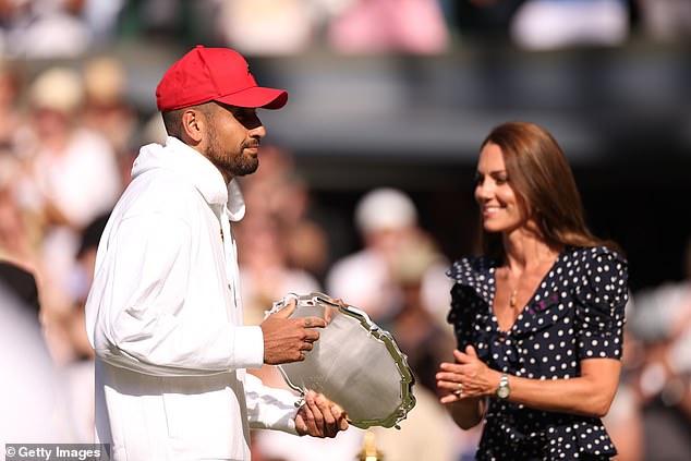 The Princess of Wales told Kyrgios 'Great work, well played' after he lost the title to Novak Djokovic in four sets