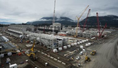 The LNG Canada project in Kitimat, being constructed on September 28th, 2022. (THE CANADIAN PRESS/Darryl Dyck)