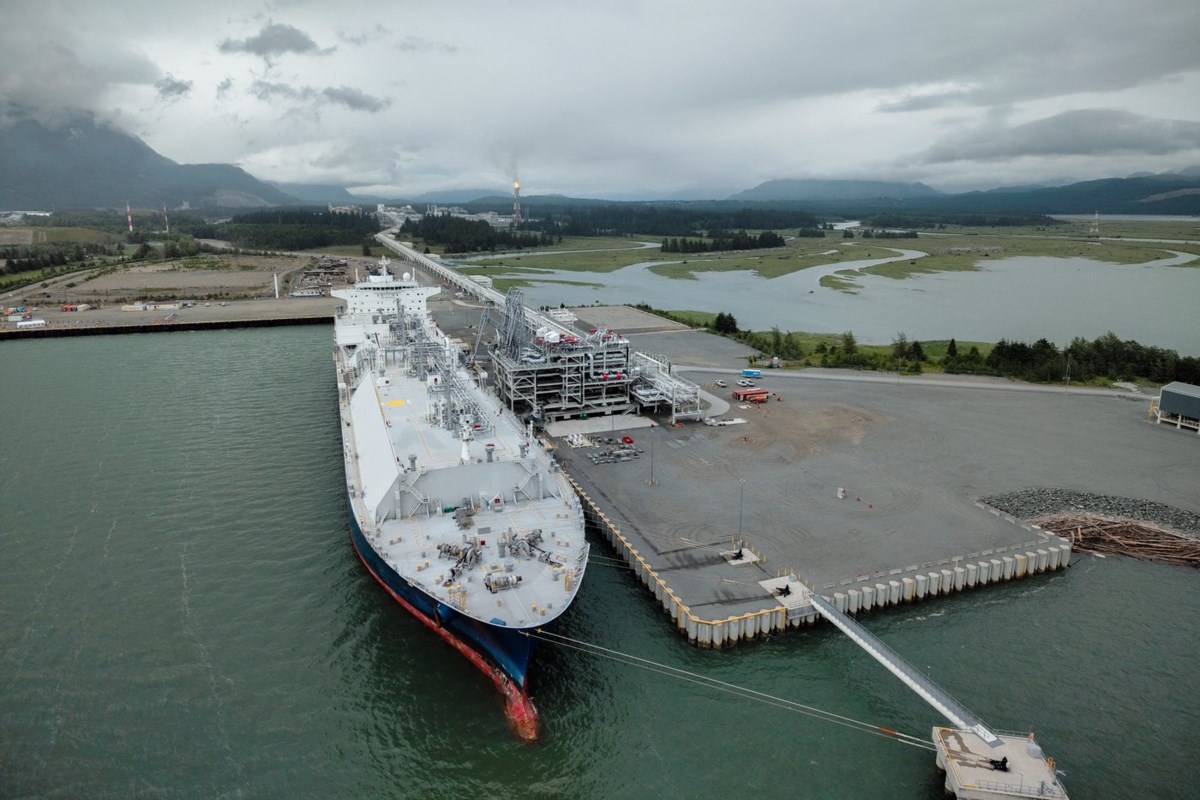 Liquefied natural gas being loaded on Asia-bound tanker docked in Kitimat, B.C.