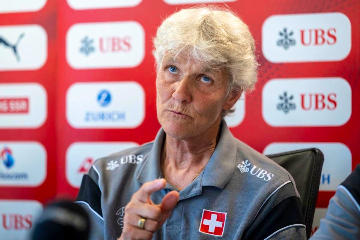 Pia Sundhage en conférence de presse mercredi. Pia Sundhage en conférence de presse mercredi.