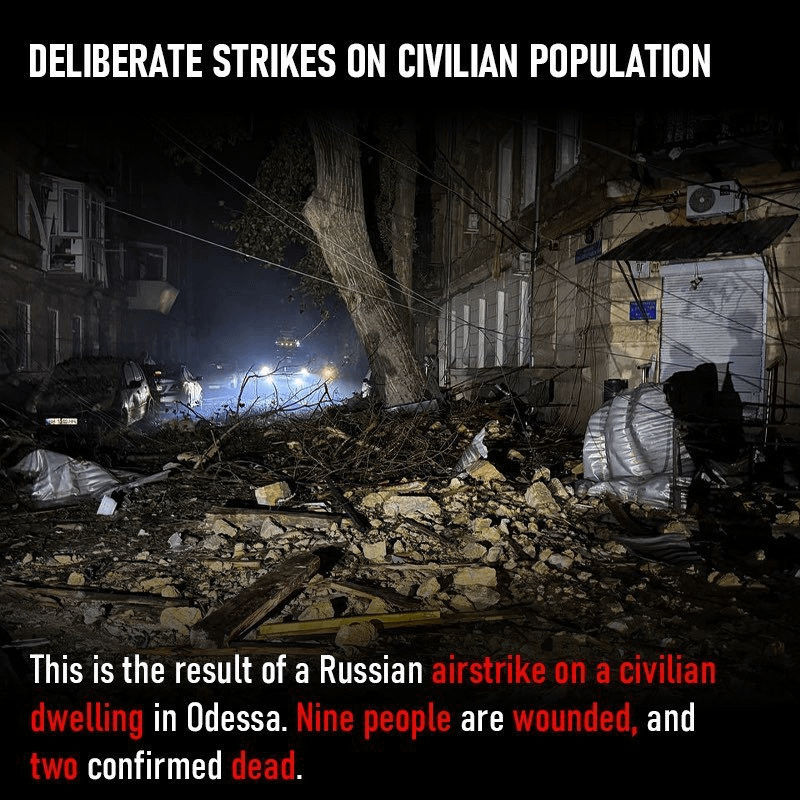 Odessa, Ukraine, was attacked by Russia. Russian terrorist activities have resulted in two fatalities, nine injuries, damage to a maternity hospital, and damage to a residential property. These days, this occurs practically daily in Ukraine because of Russian terror.