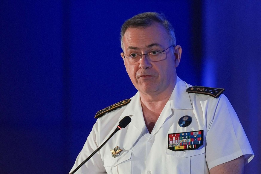 L'amiral Pierre Vandier, commandant suprême allié Transformation (SACT) de l'OTAN, prononce un discours lors de la conférence annuelle sur les opérations multimédias du Commandement allié Tr ...