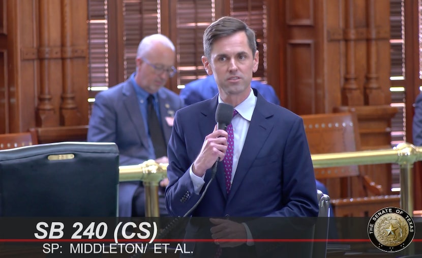 Sen. Mayes Middleton, R-Galveston, presented Senate Bill 240 during a full chamber debate on...