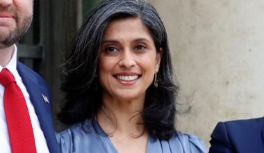 Usha Vance steps out in strapless black gown with white accents in latest high-profile outing