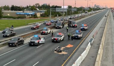 Gardiner collision: motorcyclist dead