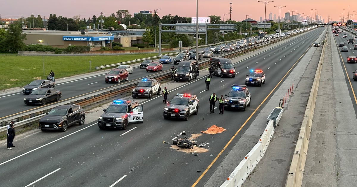 Gardiner collision: motorcyclist dead