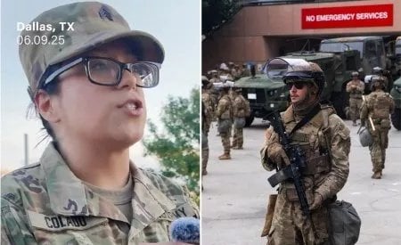 Military member joins Anti-ICE protest, urges fellow service members to “resist evil,” and tells Trump: 'We are not pawns'
