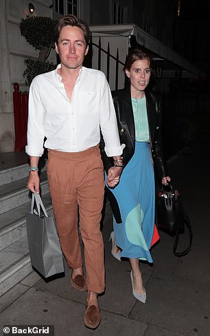 Princess Beatrice looked sophisticated in a bright blue maxi skirt