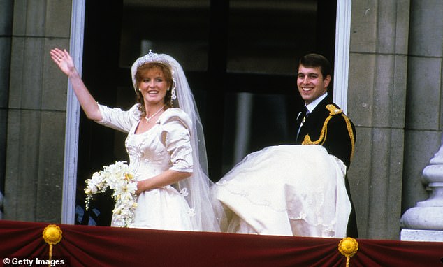 Prince Andrew and Sarah Ferguson beam on the Buckingham Palace balcony after their wedding ceremony