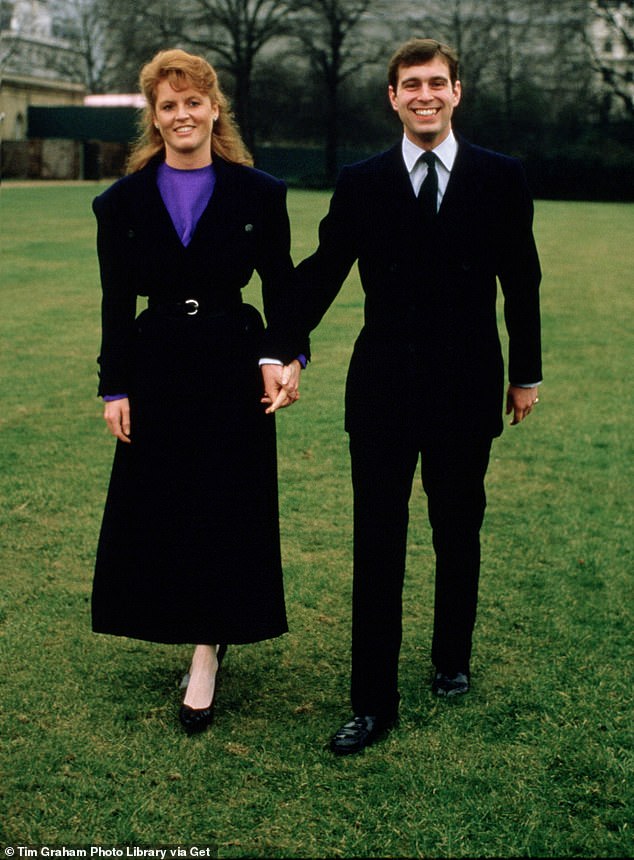 Prince Andrew proposed in the Scottish borders on his 26th birthday and Sarah found it so hard to believe she told him he could change his mind in the morning. Above: The couple after their engagement announcement