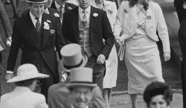 Sarah Ferguson hit it off with Prince Andrew when she was invited by Princess Diana to join the Windsor house party at Royal Ascot in 1985. Above: Andrew seen with Sarah walking behind him