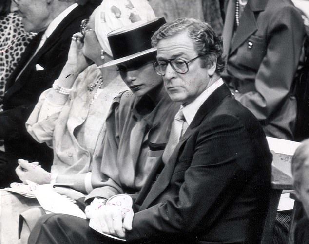 British movie star Michael Caine at Prince Andrew's wedding with his wife Shakira Baksh