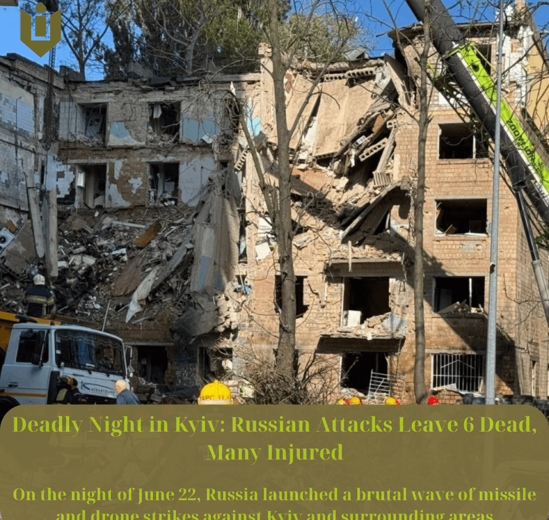On the night of June 22, Russia launched a brutal wave of missile and drone strikes against Kyiv and surrounding areas. Hardest hit: Shevchenkivskyi district, where part of a high-rise apartment building was completely destroyed. 6 confirmed dead, 19 injured (including a child and a pregnant woman).