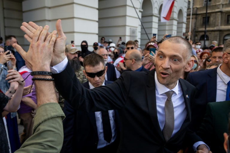 Belarusian opposition figure Sergei Tikhanovsky is barely recognisable after five years in prison (Wojtek RADWANSKI)