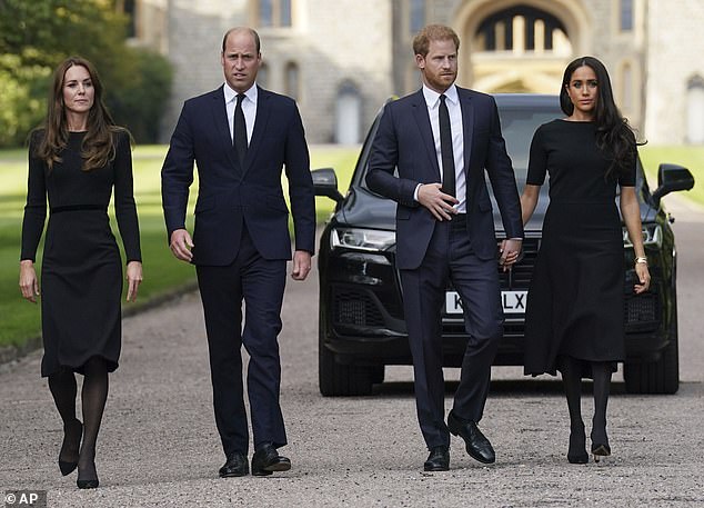 Kate, William, Harry and Meghan in Windsor in September 2022 after Queen Elizabeth II died. They were once close but are now estranged