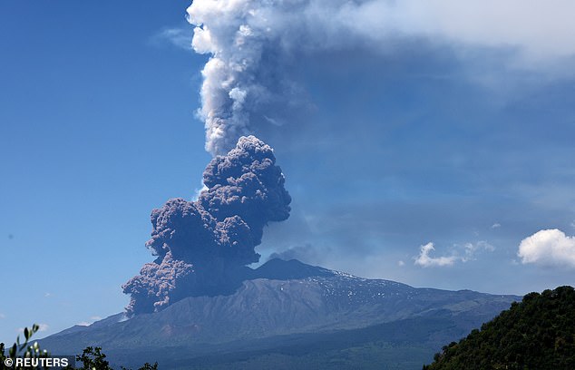 Huge plumes of ash were seen spewed out of the most active volcano in Europe