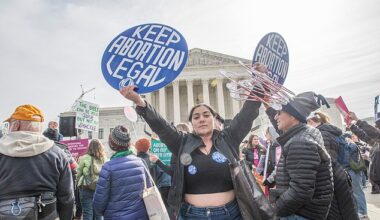 A pro-choice protester at a rally outside the US Supreme Court in March 2024
