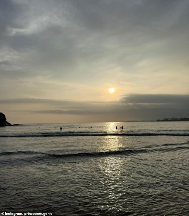 Eugenie added a photograph of an unknown beach at sunset in the World Ocean Day Instagram post