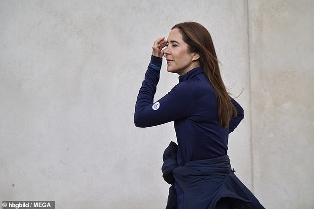 Mary's laid back athleisure ensemble today proves a contrast from her daring outfit -after she visited the Global Fashion Summit in Copenhagen last week