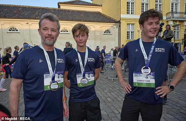 Denmark's King Frederik showed off his sporty side - and proved he could keep up with his children as he joined family members for the annual 'Royal Run' in Copenhagen this afternoon