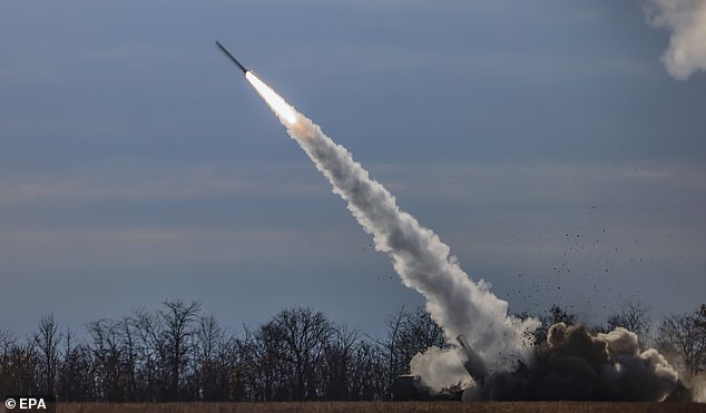 A High Mobility Artillery Rocket System (HIMARS) of Ukrainian army fires close to the frontline at the northern Kherson region, Ukraine, 5 November 2022