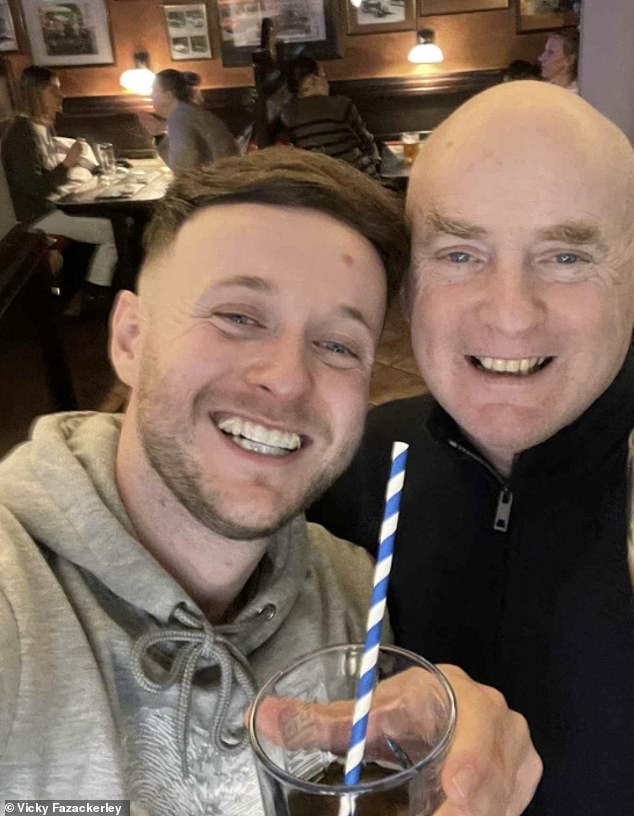 John Fazackerley, 60, died just hours before his son's wedding in Cyprus - after drowning in a hotel pool while playing with his grandchildren (pictured with his son Sean, left)