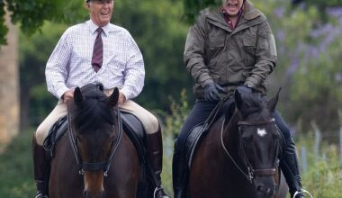 Prince Andrew looked to be in high spirits as he joined his late mother's long-standing stud groom Terry Pendry for a horse ride around Windsor today