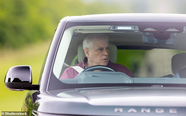 Andrew was pictured behind the wheel of a car from photos taken this afternoon, when he enjoyed a horse ride
