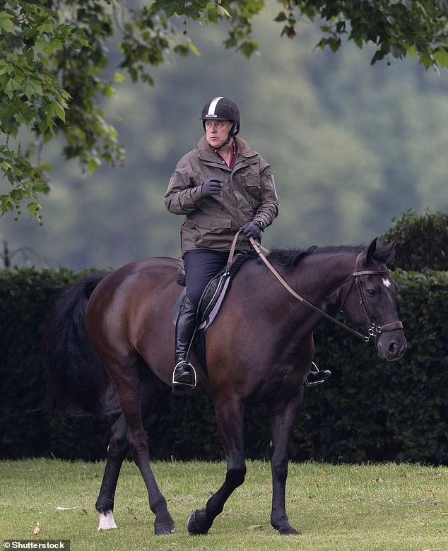 Prince Andrew was seen on horseback this afternoon - as he joined Terry Pendry for a ride around Windsor