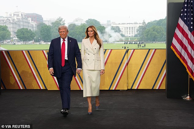 In an unusual display of affection, Donald and Melania Trump appeared hand in hand during the military parade on his birthday