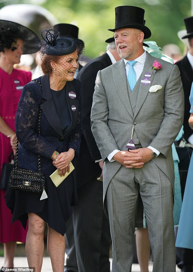 The 65-year-old, pictured with Mike Tindall, stepped out in style at the first day of Royal Ascot in a coordinated navy blazer and skirt with lace detailing, paired with a cream clutch