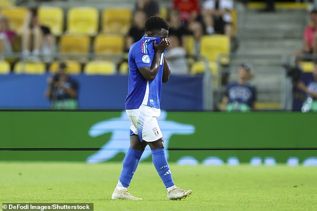 Italy U21 star Wilfried Gnonto left the field in tears after being sent off on Sunday evening