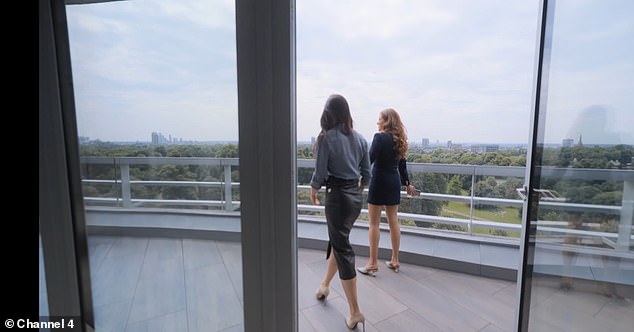 The two women take a look at the views from the penthouse property overlooking Hyde Park