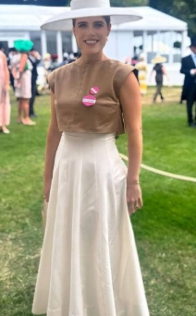 Eugenie put on an elegant display in a flowing, cream skirt and brown crop top at Royal Ascot in Berkshire last week