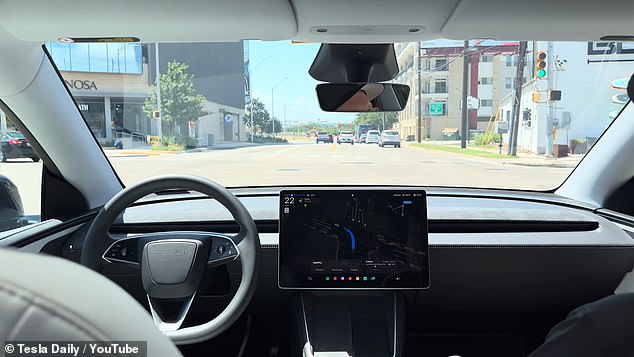 One Tesla Model Y (pictured) was recorded as it drove the wrong way down a street after attempting to make a left turn that wasn't part of its route